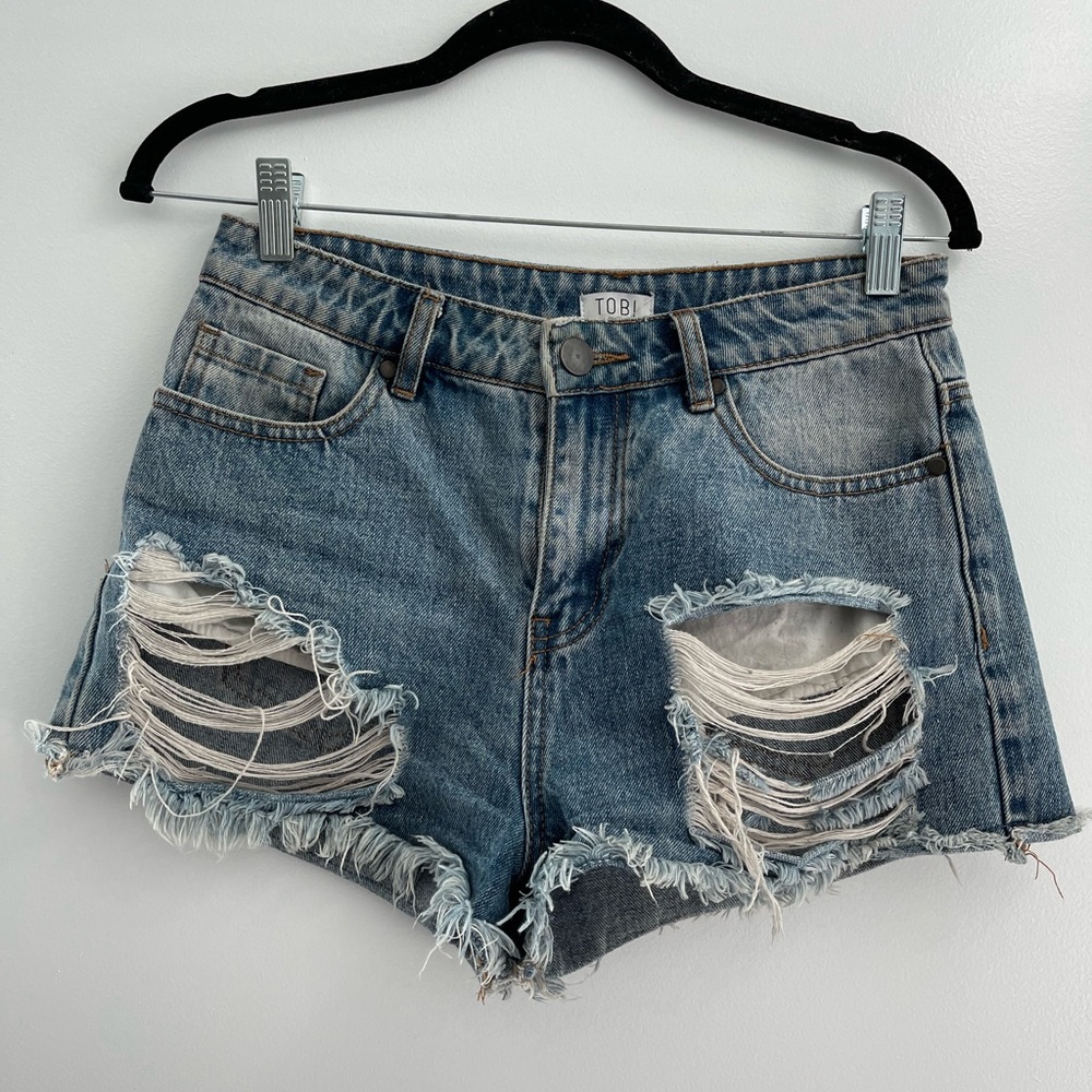 Distressed denim shorts